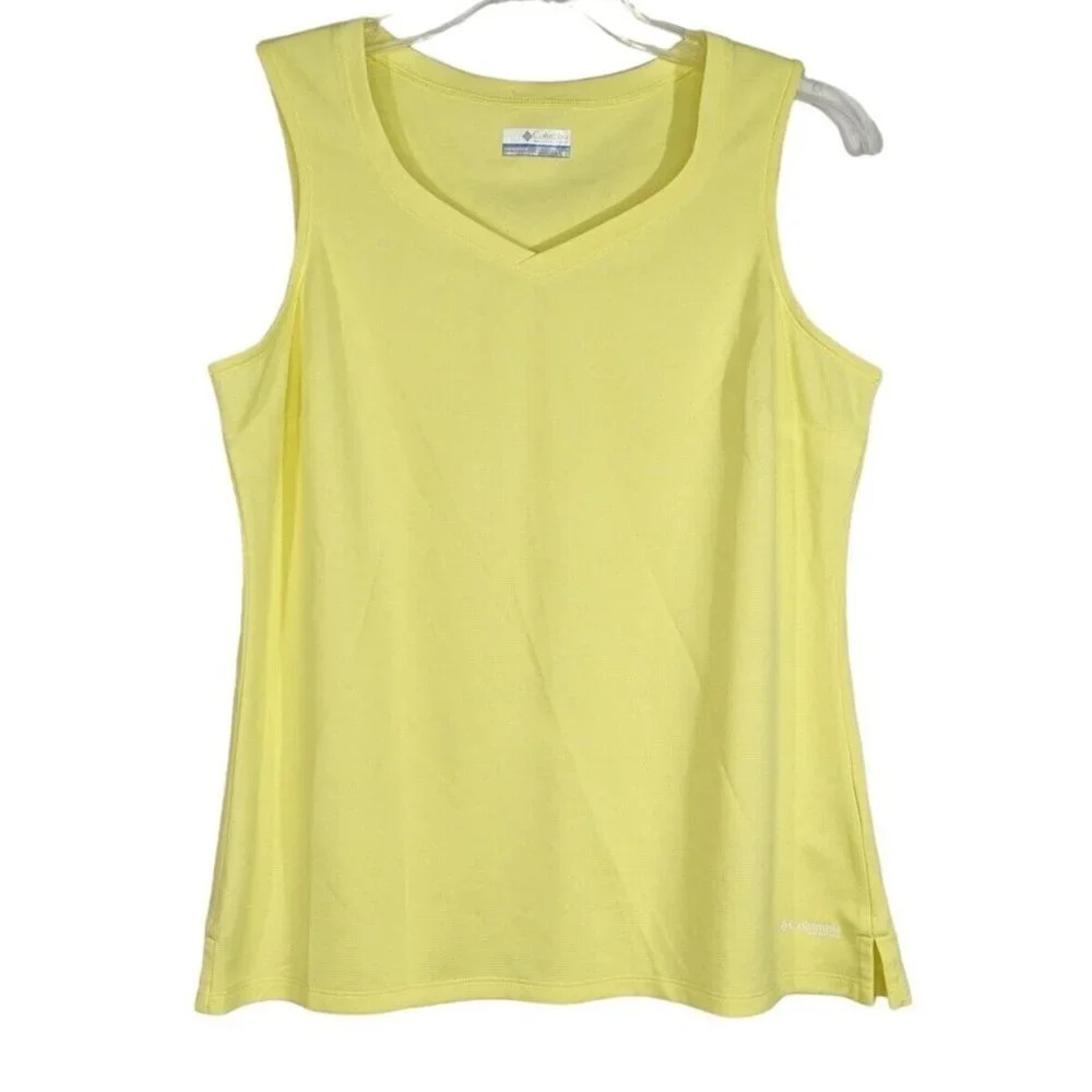 Columbia Sleeveless V-neck Fitted Tank Top Women Size L Yellow FLAWS